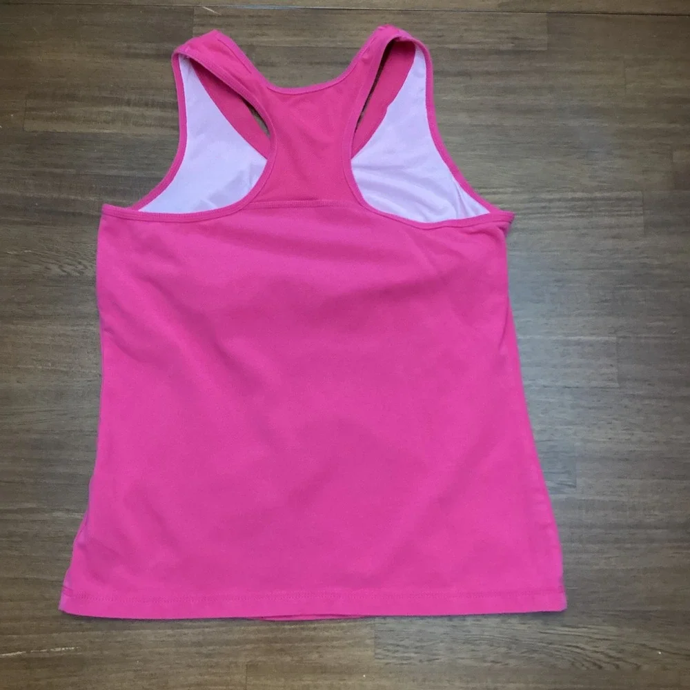 Danskin Now Womens Pink Racerback Tank Top Built-In Shelf Bra Large 12-14 Active